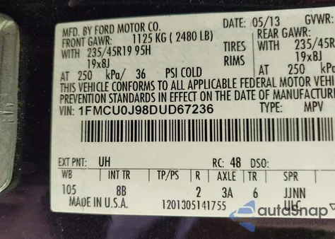 2013 Ford Escape Titanium z USA, uszkodzony, nr VIN 1FMCU0J98DUD67236